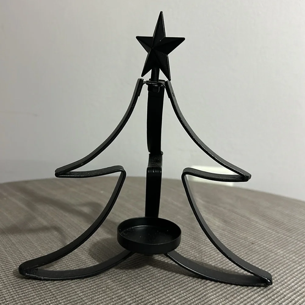 💚5 Black metal Christmas tree candleholder 7.5” tall